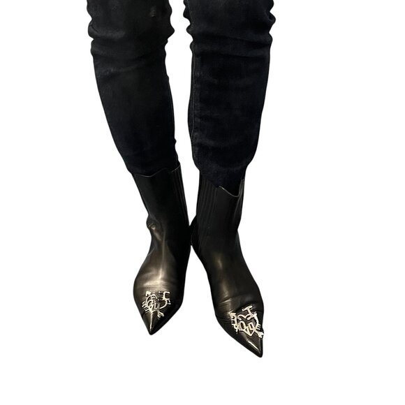 Dior Vintage Heart Logo Short Boots #36.5 US 6.5 Black Silver Leather [102585] - Picture 12 of 12